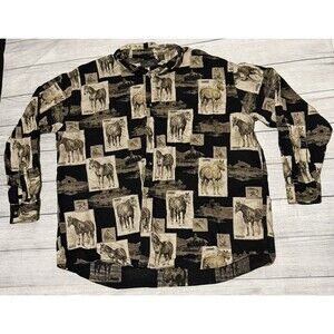 RedHead 2XL T Vintage Western Horse Print Shirt Mens Brown Button Down Ranch Y2K